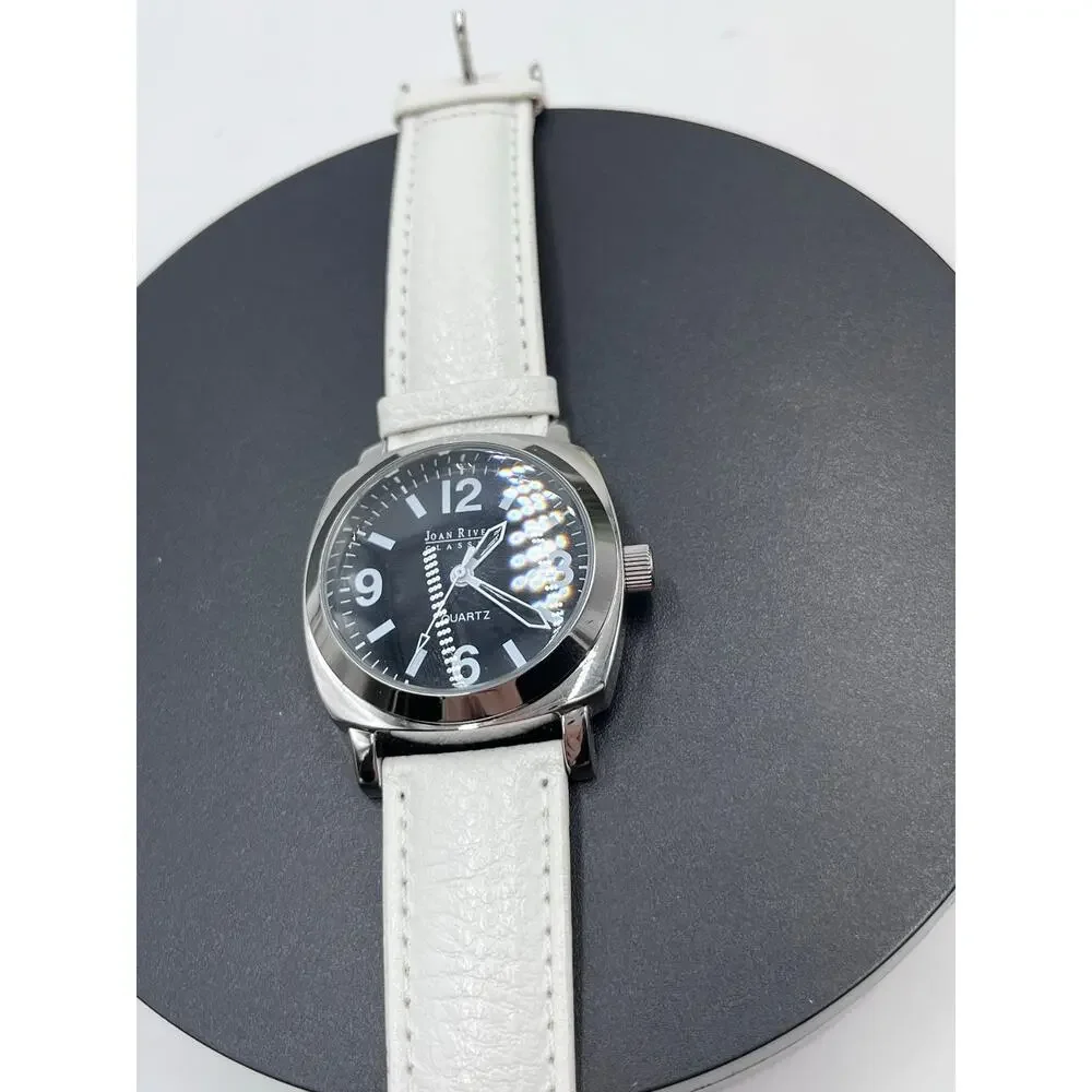 Joan Rivers Collection Vintage White Leather Watch V377 Black Face‎ New Battery